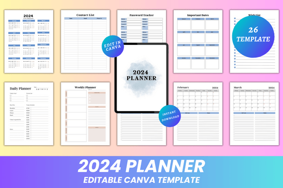 Editable 2024 Planner for Canva & KDP: Your All-in-One Digital Planning Solution