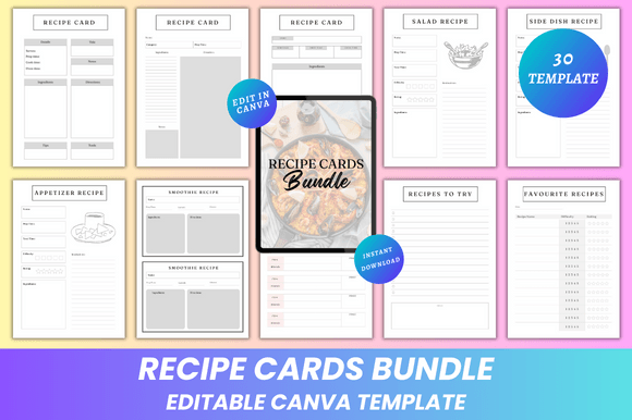 Recipe Cards Bundle Canva KDP Interior: Your All-in-One Solution for Organized, Beautiful, and Print-Ready Cooking Resources